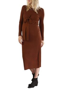 ANGEL MATERNITY Knit Midi Maternity/Nursing Dress - Brown