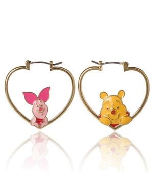 Disney Winnie The Pooh And Piglet Mismatched Heart Hoop Earrings - Metallic