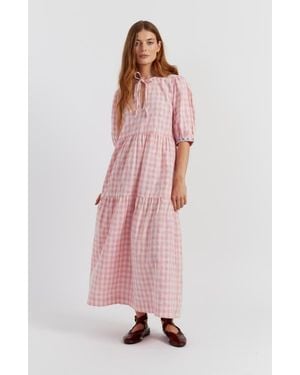 Chinti & Parker Linen Blend Gingham Day Dress - Pink
