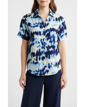 Anne Klein Crepe Button-Up Shirt - Blue