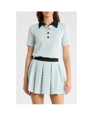 Maude Club Charlie Contrast Collar Geo Print Top - Blue