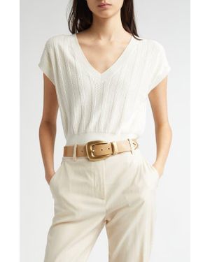 Eleventy Mixed Stitch V-Neck Crop Sweater Vest - Natural