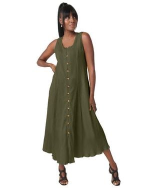 Jessica London Button Down Gauze Dress - Green