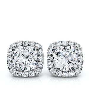 Bliss Diamond Certified 5.80Ct Cushion Cut Diamond Halo Studs 14K Earrings - Metallic