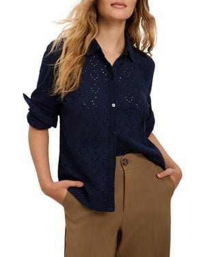 NIC+ZOE Embroidered Eyelet Button-Up Shirt - Blue