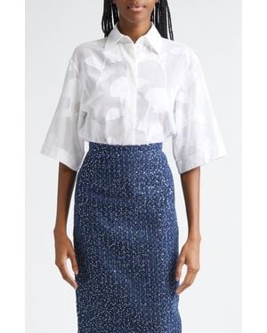 Michael Kors Floral Cotton Jacquard Button-Up Shirt - Blue