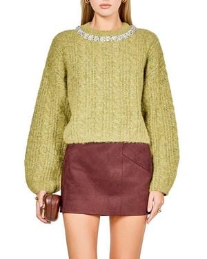 Endless Rose Jewel Fuzzy Cable Stitch Sweater - Red