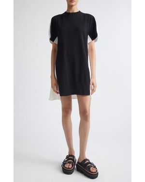 Sacai Mixed Media Knit & Poplin Minidress - Black
