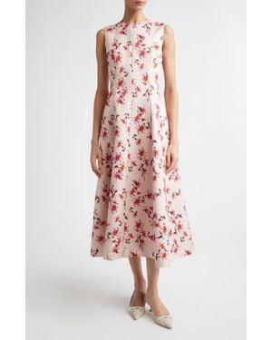 Emilia Wickstead Mara Floral Sleeveless A-Line Faille Midi Dress - Pink