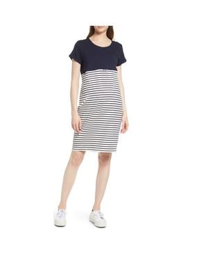 ANGEL MATERNITY Stripe Maternity/Nursing Nightgown - Blue
