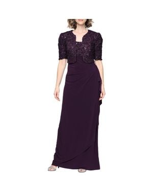 Alex Evenings Sequin Soutache Bodice Empire Waist Chiffon Gown With Bolero Jacket - Purple