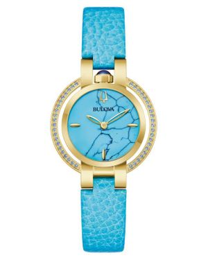 Bulova Rubaiyat Reconstituted Leather Strap Watch, 30.5Mm - Blue