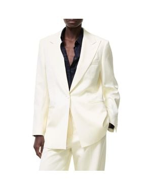 Burberry Pinstriped Wool Tailored Jacket - Natural