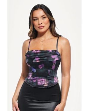 Popilush Draped Sculpting Floral-Print Camisole Top - Blue