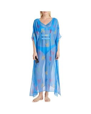 VALIMARE Florence Maxi Sheer Silk Blend Cover-Up Kaftan - Blue