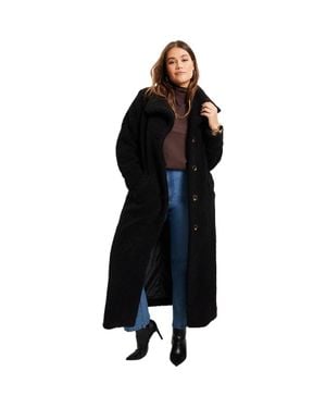 June + Vie Maxi Teddy Fleece Coat - Black