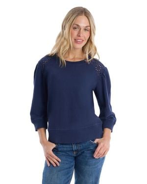 Wilt 3/4 Sleeve With Eyelet Mix Top - Blue