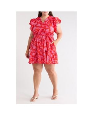 Sugarlips Aria Floral Print Ruffle Minidress - Red