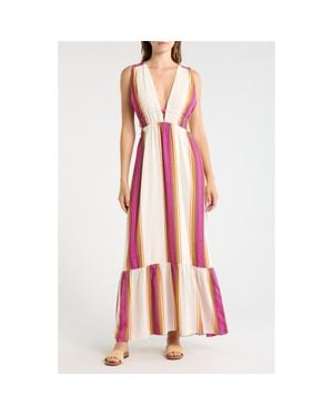 Elan Print Sleeveless Ruffle Hem Cover-Up Maxi Dress - Red