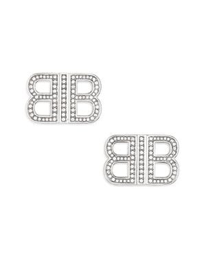 Balenciaga Bb 2.0 Crystal Stud Earrings - Metallic