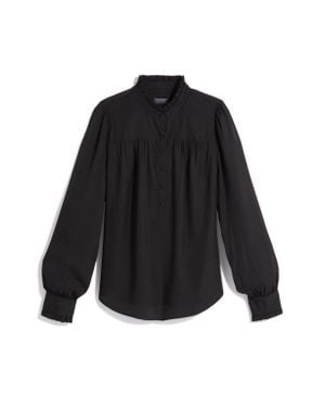 Vineyard Vines Ruffle Collar Silk Blend Popover Top - Black
