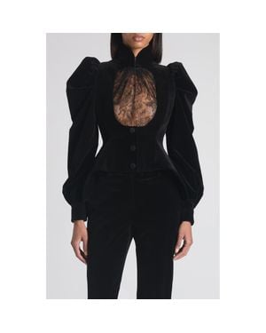 McQueen Lace Detail Velveteen Peplum Jacket - Black