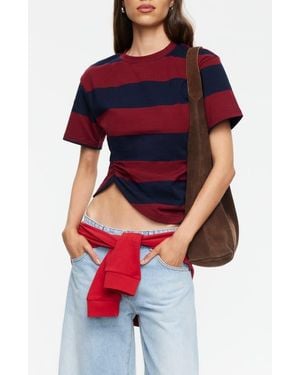 Lioness Transit Stripe Ruched Cotton Crop T-Shirt - Red