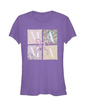 Mickey & Friends Junior's Box Patterns Mama Bow T-Shirt - Purple