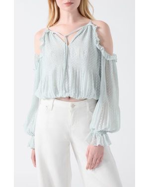 Guess Emilia Clip Dot Cold Shoulder Top - Gray