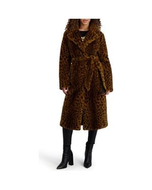 Karl Lagerfeld Print Faux Fur Wrap Coat - Brown