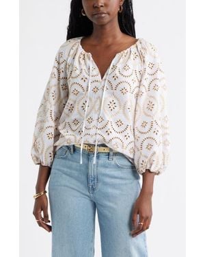 Caslon Embroidered Eyelet Lace Top - White