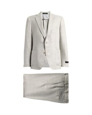 Vince Icon Relaxed Fit Tan Glen Check Linen & Wool Suit - Gray
