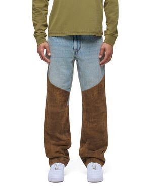 Hudson Jeans Relaxed Fit Denim & Suede Work Pants - Blue
