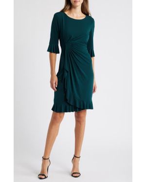 Connected Apparel Ruffle Pleat Dress - Green