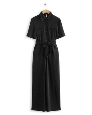 & Other Stories Belted Wide Leg Knit Jumpsuit - Black