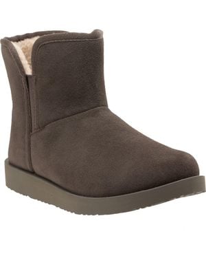 Revitalign Fireside Faux Fur Lined Leather Bootie Slipper - Brown