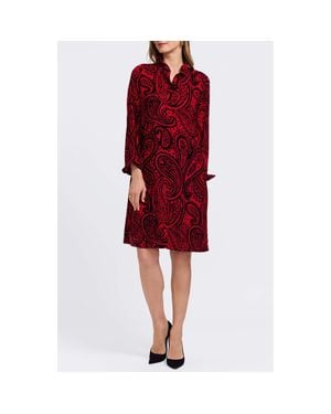 Foxcroft Tammy Velvet Paisley Collared Long Sleeve Dress