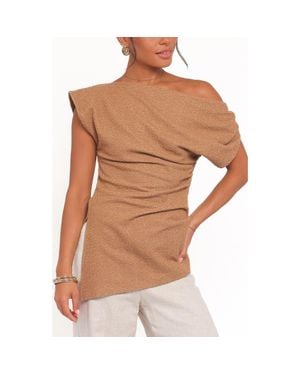 Petal & Pup Selma One Shoulder Knit Top - Brown