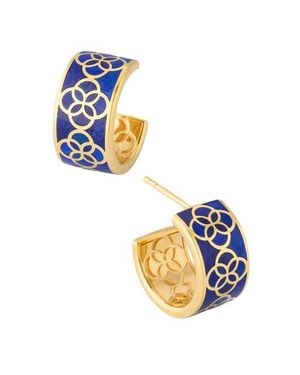 Jan Leslie Petal Gemstone With 18K Overlay Sterling Huggie Earring - Blue