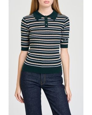 Wayf Sutton Striped Polo Sweater - Blue