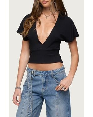 Edikted Mundy Deep V-Neck Crop Top - Black