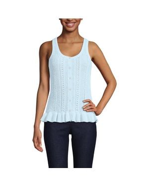 Lands' End Cotton Boucle Ruffle Hem Sleeveless Sweater - Blue