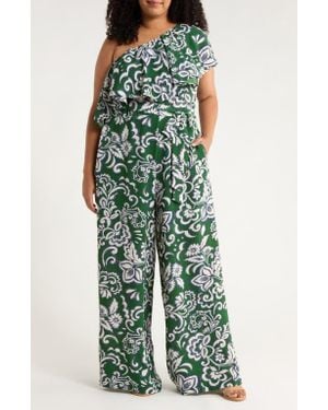 Sugarlips Harriet Floral Kaley One-Shoulder Wide Leg Jumpsuit - Green