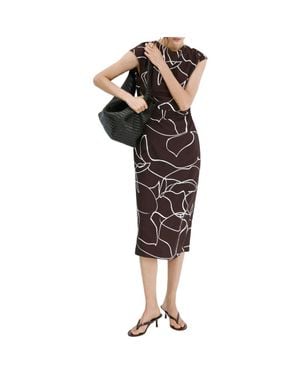 Mango Print Ruched Midi Dress - Black