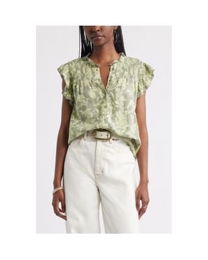 Treasure & Bond Smocked Yoke Linen Blend Shirt - Green