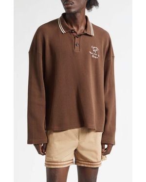 Bode Geneva Waffle Knit Cotton Polo - Brown