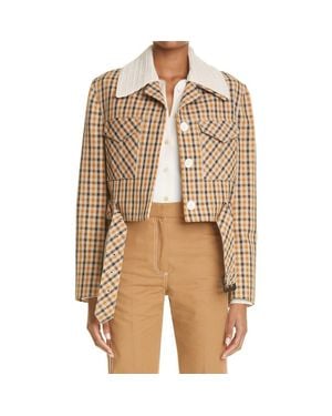 Wales Bonner Kalimba Plaid Crochet Collar Crop Jacket - Natural