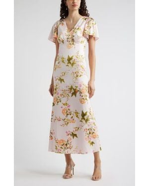 Chelsea28 Flutter Sleeve Satin Maxi Dress - Natural