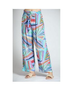 Apny Print Tie Waist Crop Wide Leg Pants - Blue