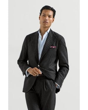 Brunello Cucinelli Virgin Wool And Cashmere Chalk Stripe Flannel Deconstructed Blazer With Large Peak Lapels And Metal Buttons - Black